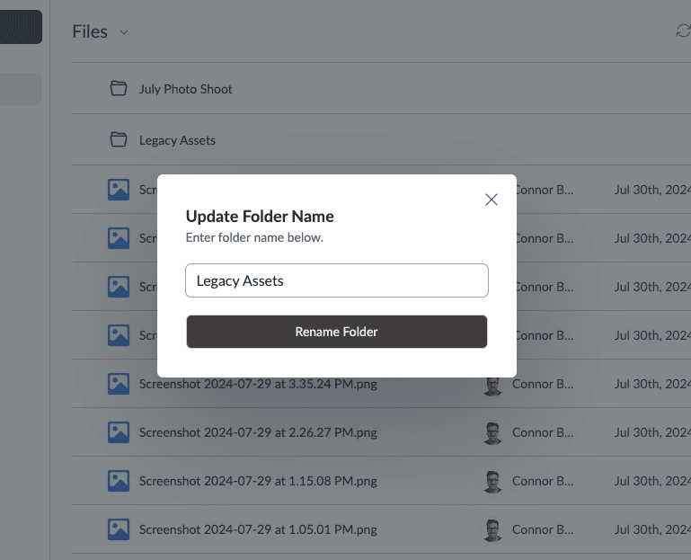 Rename Folder dialog with a folder-name field