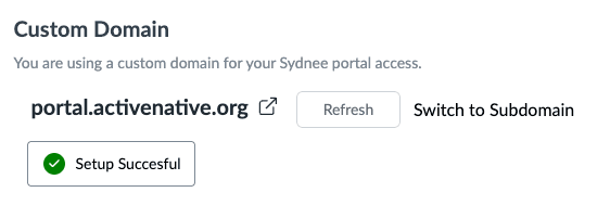 Custom Domain status showing that setup succeeded