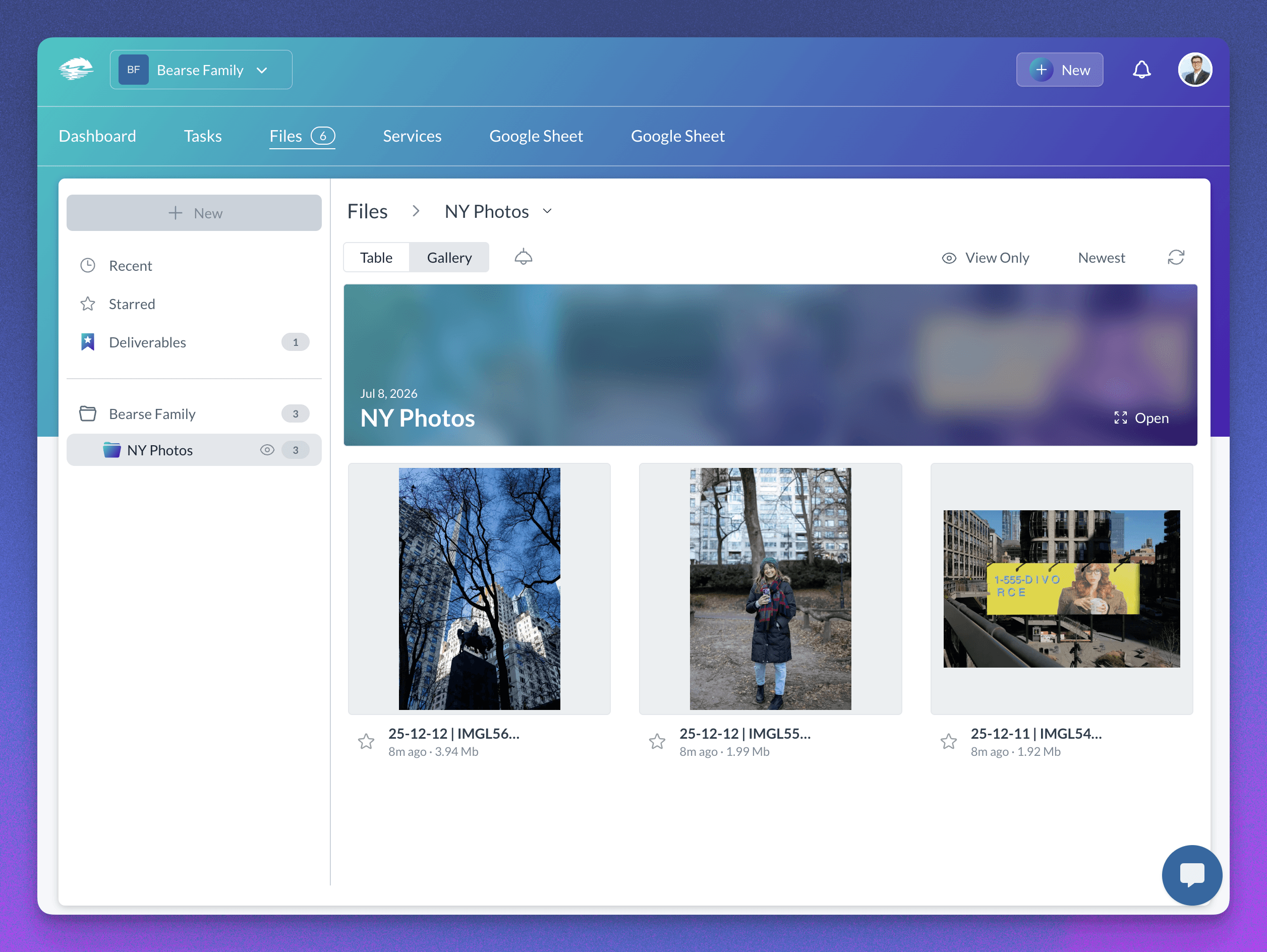 Deliverable folder and files in the client portal Files area