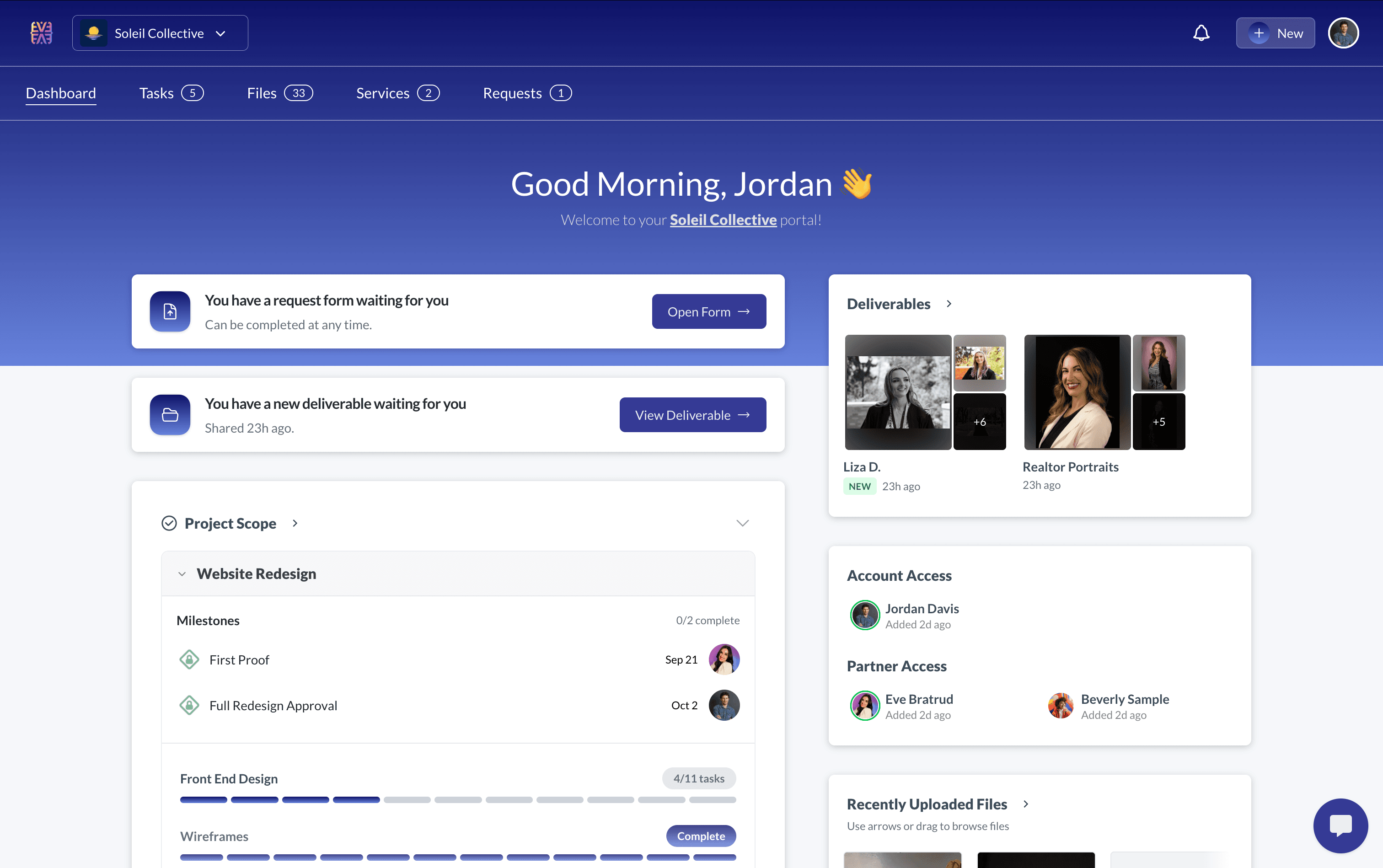 Request waiting on a branded client portal dashboard