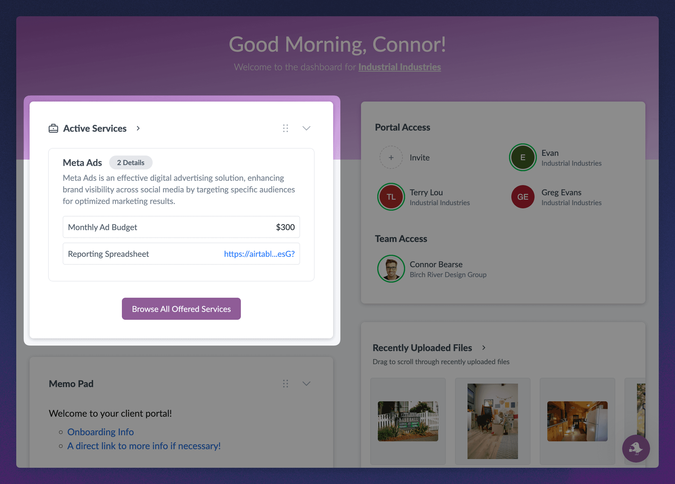 Active Services widget