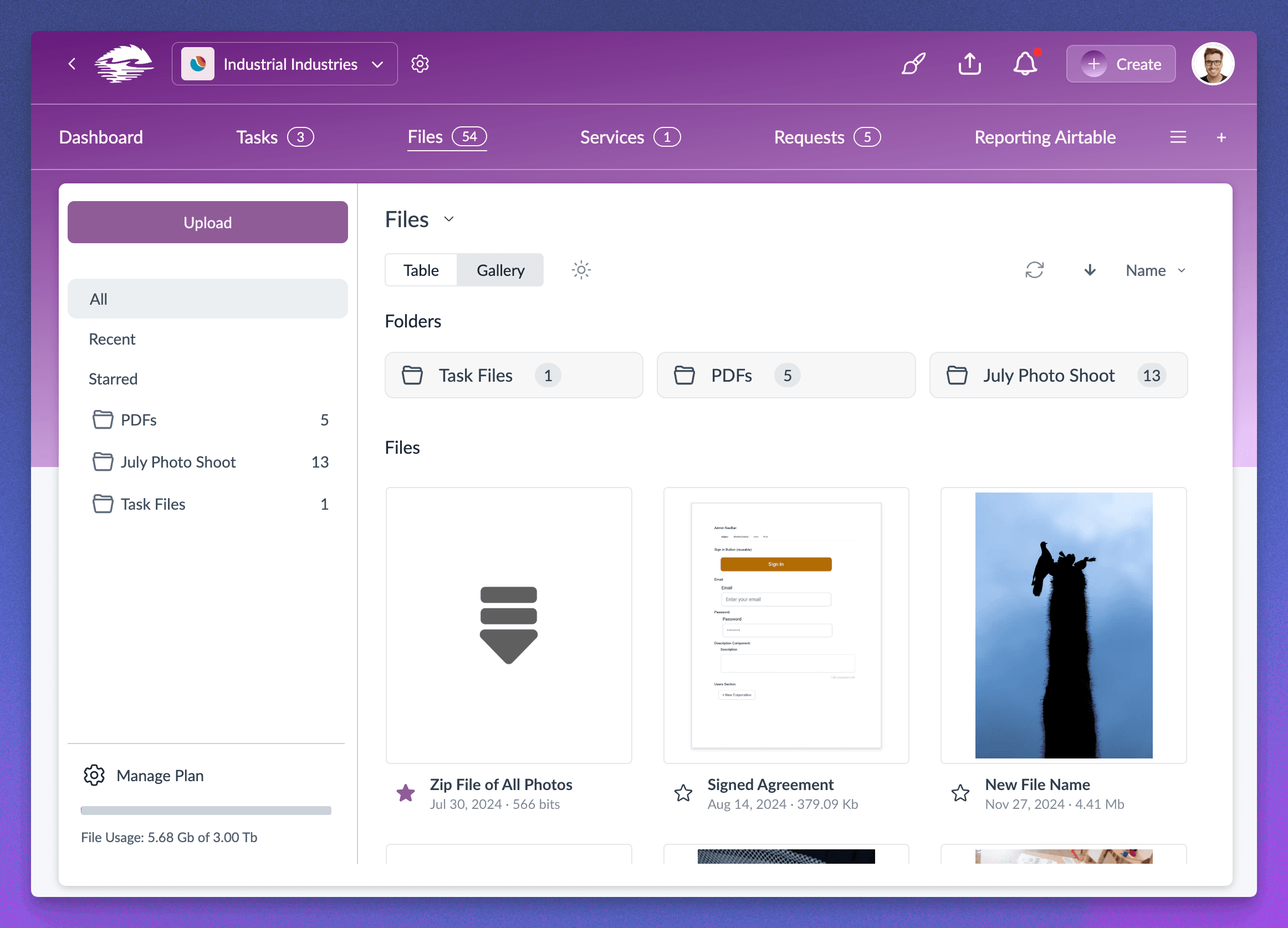 Files module in a client account