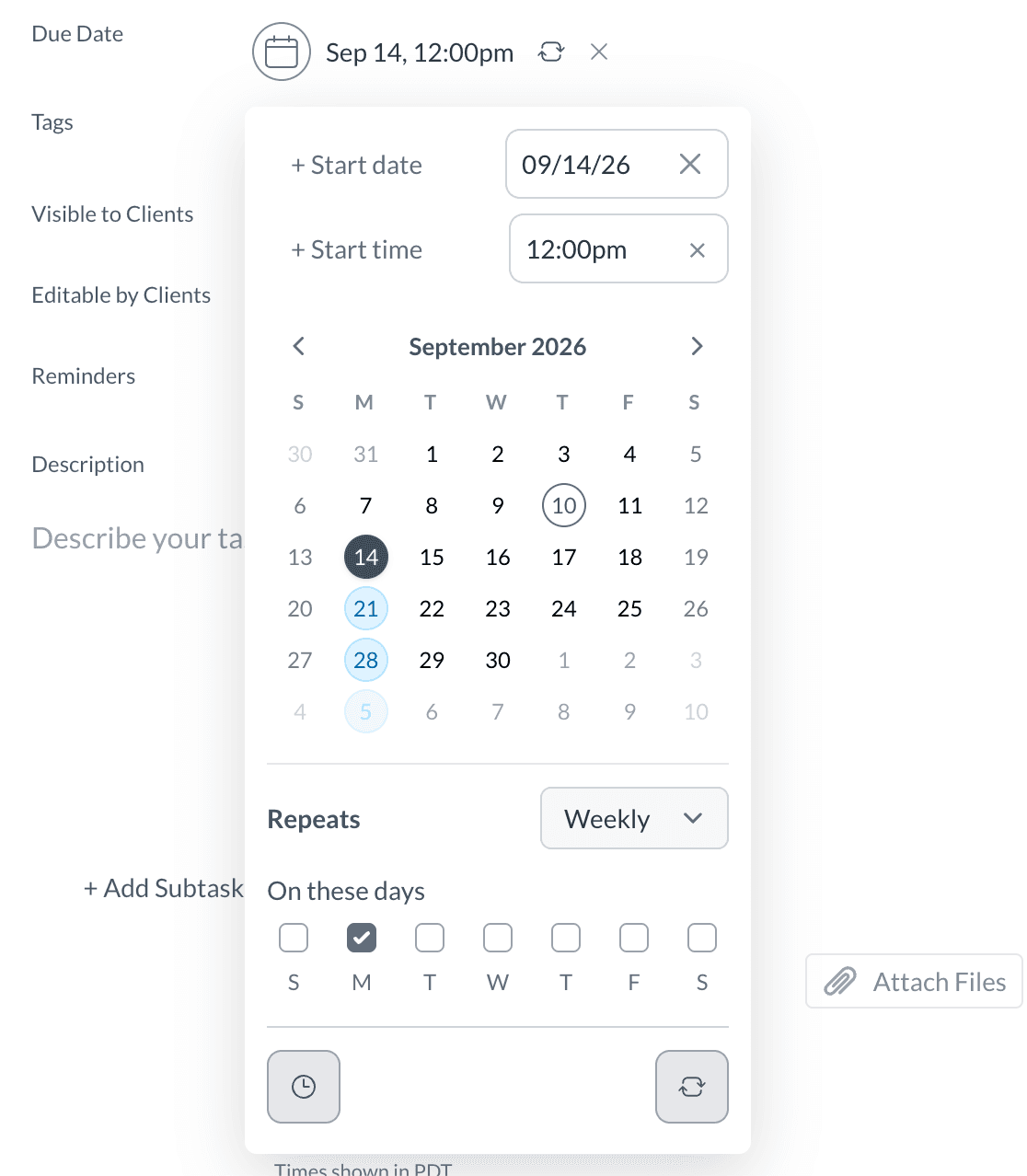 Task creation form with recurring task options