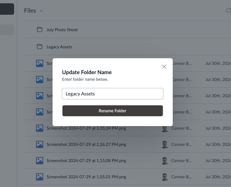 Rename Folder dialog with a folder-name field