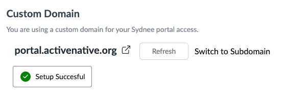 Custom Domain status showing that setup succeeded