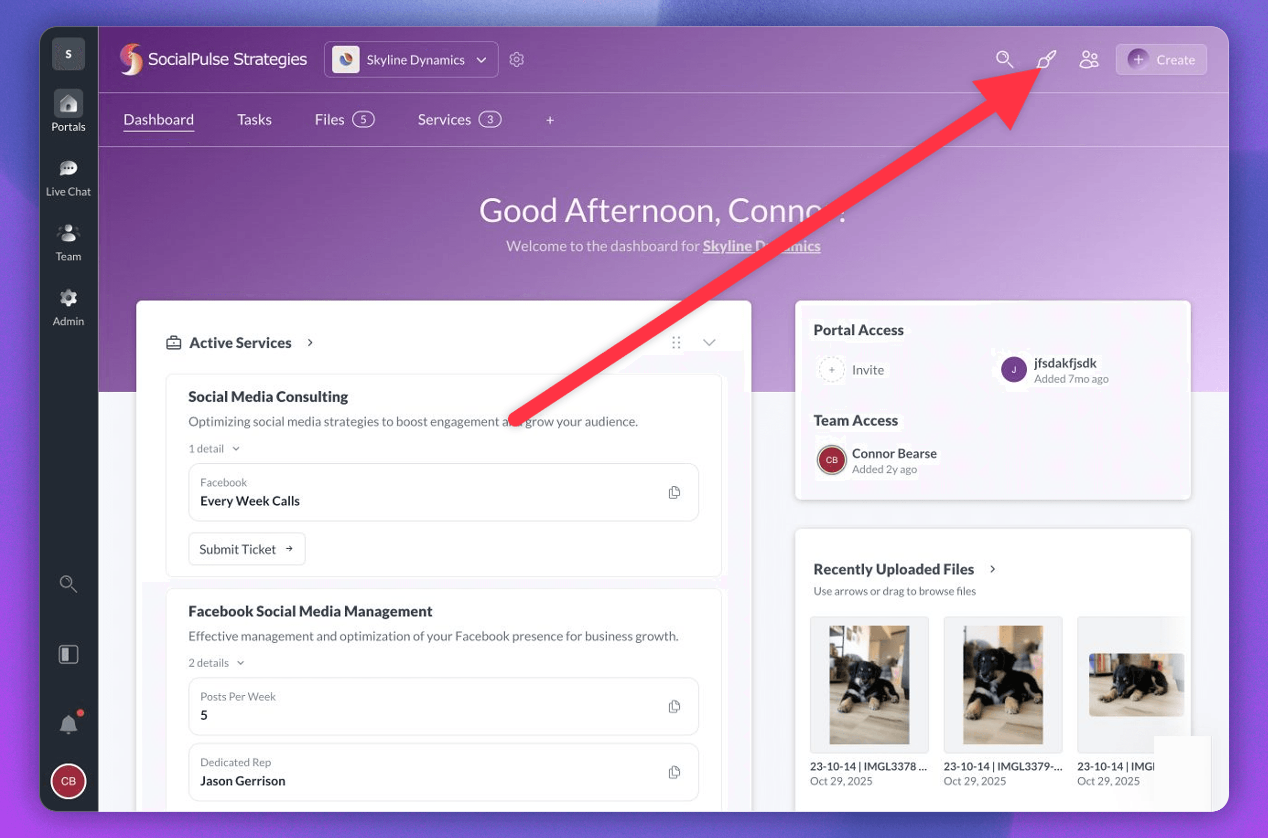 Paintbrush icon used to open account branding