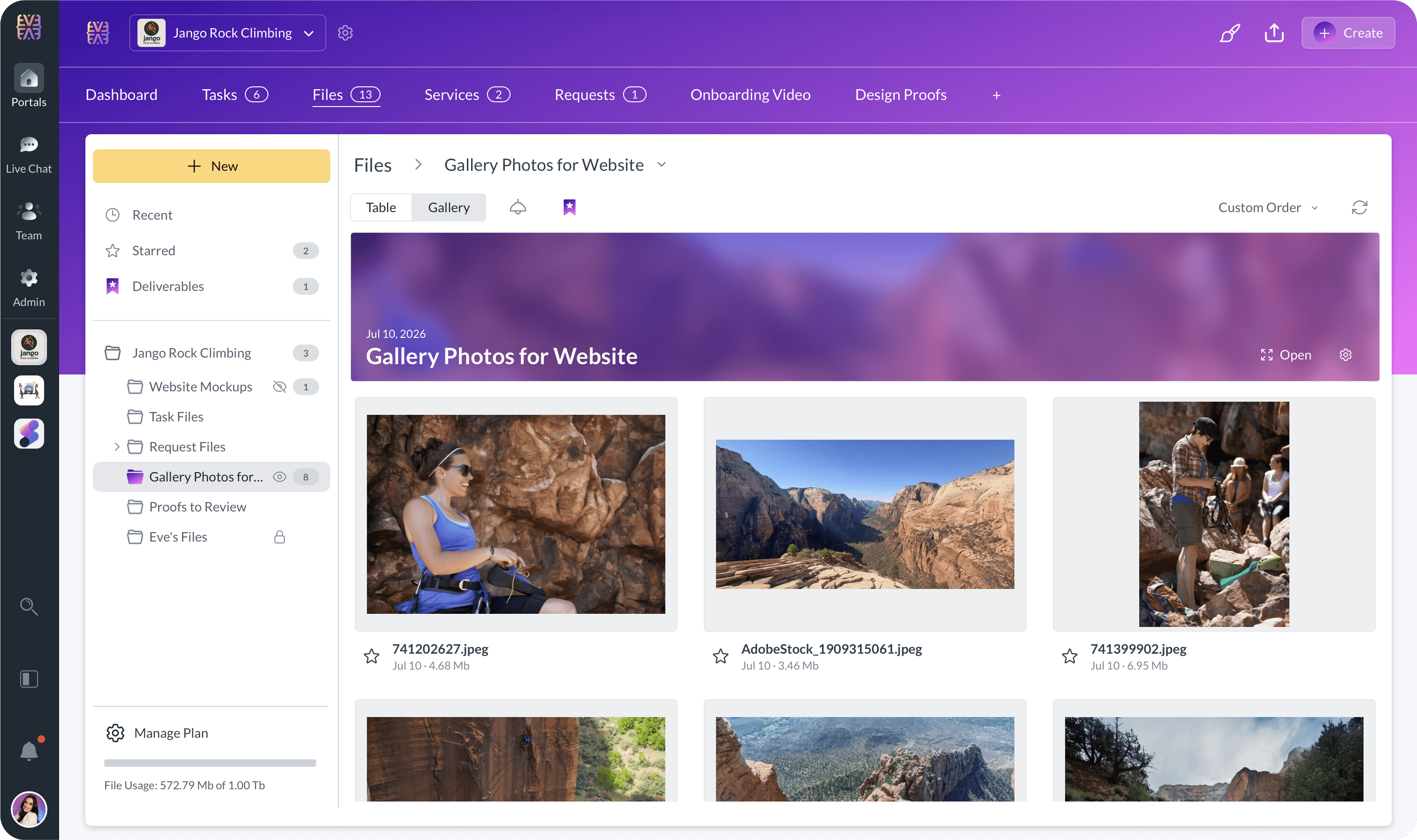 Gallery folder prepared as a client Deliverable
