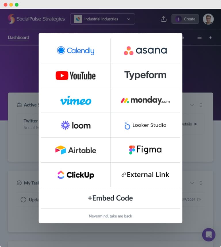 Mobile view of embedded tools in Sydnee client portal