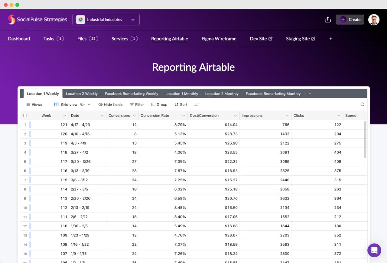 An external report embedded inside a Sydnee client portal