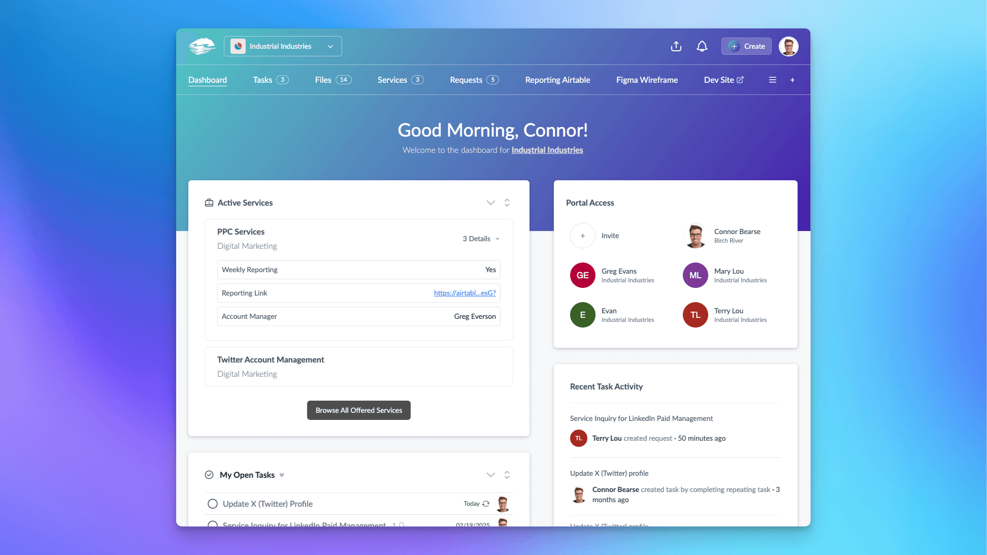 A client portal dashboard