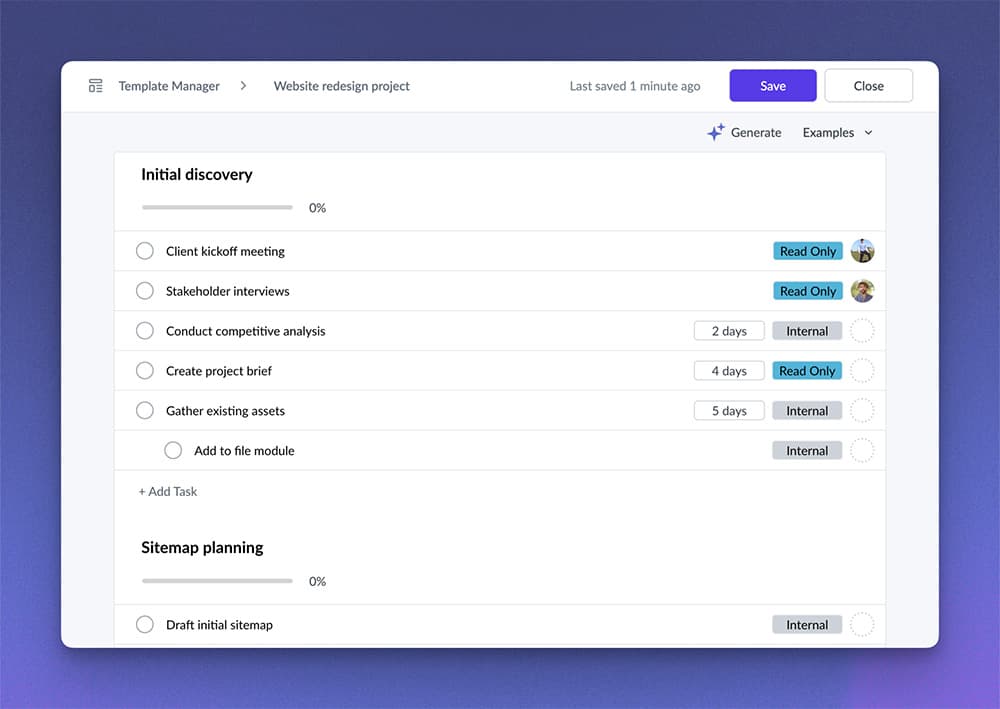 The Sydnee Task template builder with reusable sections and tasks