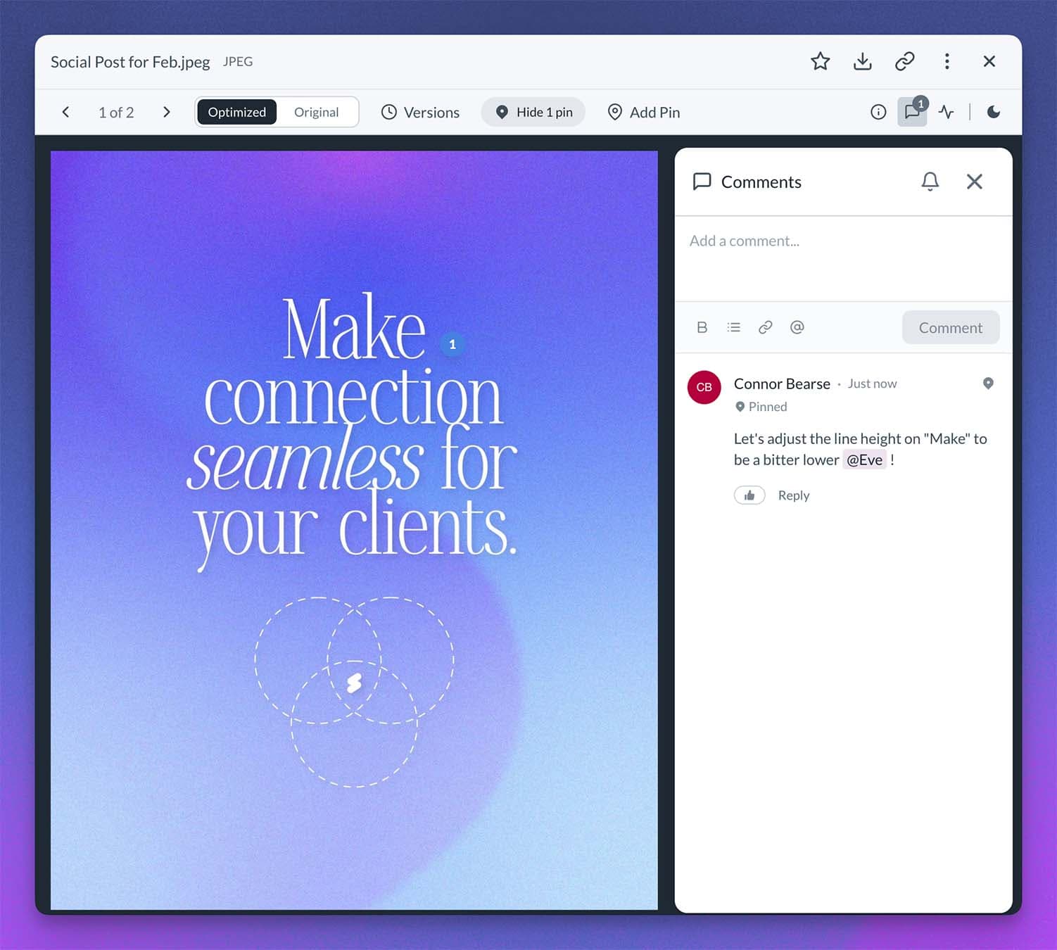An image of an image in Sydnee with the comment panel open.