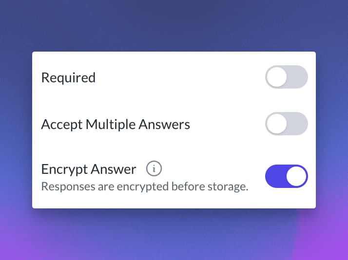 A screenshot showing the new Encrypt Answer option in the request builder for short text.
