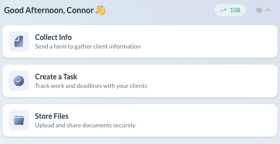 Refreshed Quick Action icons for common client management tasks