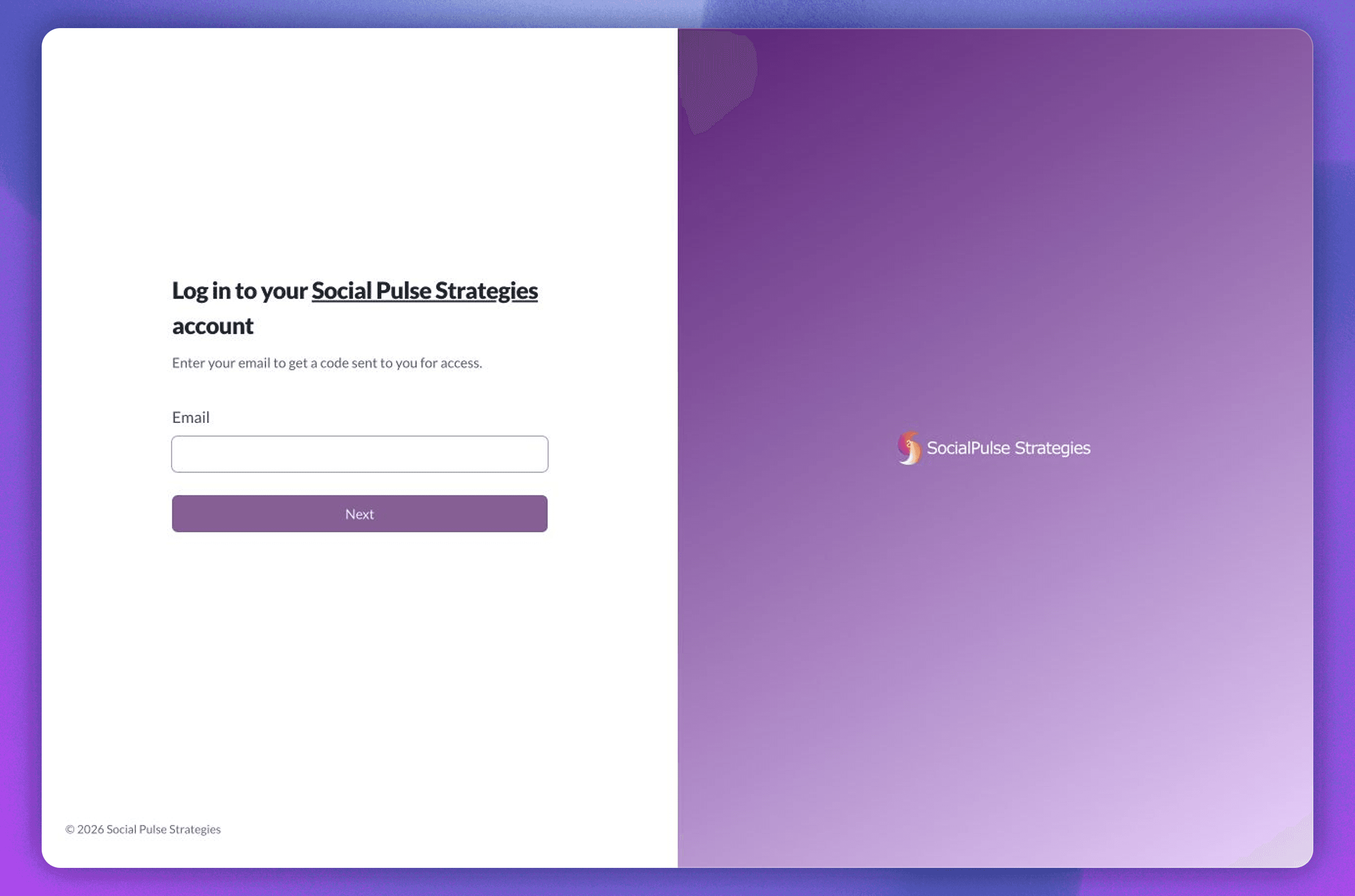 A client entering the emailed access code to sign in to a branded portal