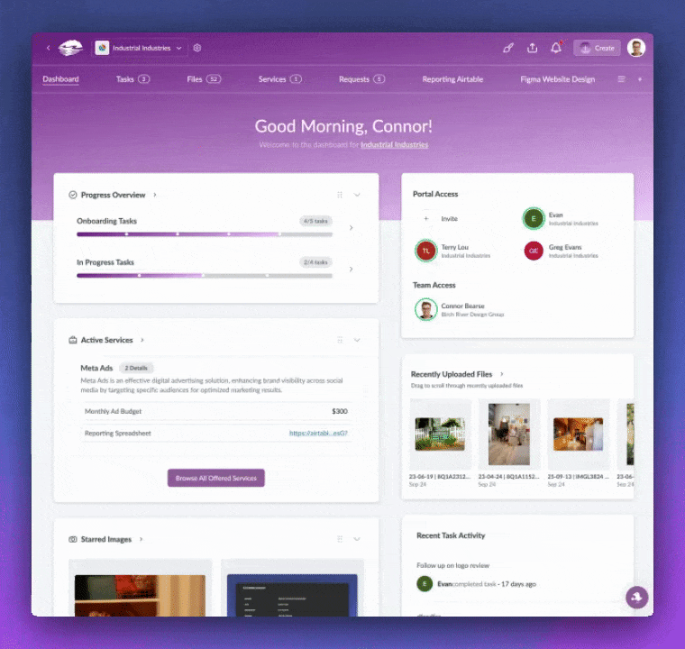 Reordering widgets on the client portal dashboard