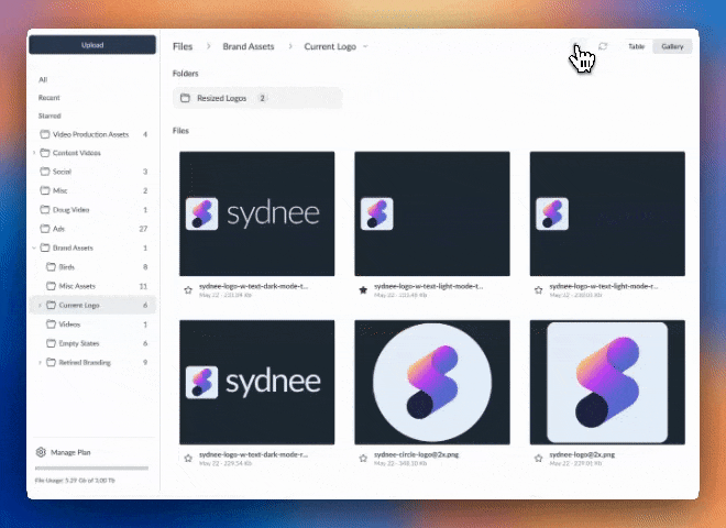 Changing gallery thumbnail background colors in the Sydnee file manager